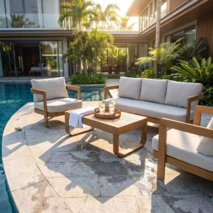 4-Piece Aluminum Outdoor Sofa Set with 3-Seat Sofa, 2 Armchairs and Coffee Table